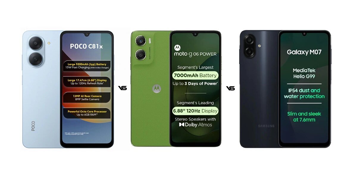 Poco C81X vs Moto G06 Power vs Samsung Galaxy M07 જાણો કયો ફોન 10K હેઠળ શ્રેષ્ઠ છે