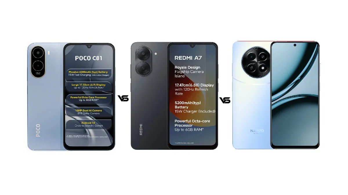 Poco C81 vs Redmi A7 vs Realme Narzo 70x 5G જાણો કયું ખરીદવું શ્રેષ્ઠ છે